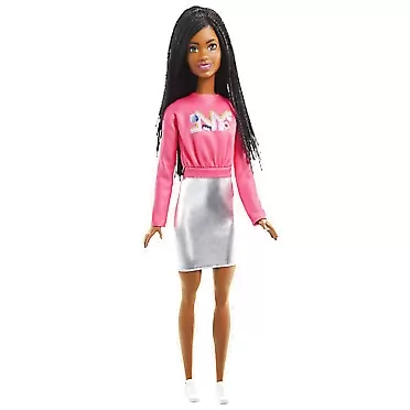 Barbie It Takes Two Barbie “Brooklyn” Roberts Doll (Braided Hair) Wearing Pink NYC Shirt, Metallic Skirt & Shoes, Gift for 3 to 7 Year Olds