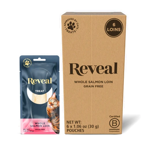 Reveal Natural Cat Treats, 6 Count Single Ingredient Treat for Cats, Grain Free, Whole Salmon Loin, 1.06 oz Bags