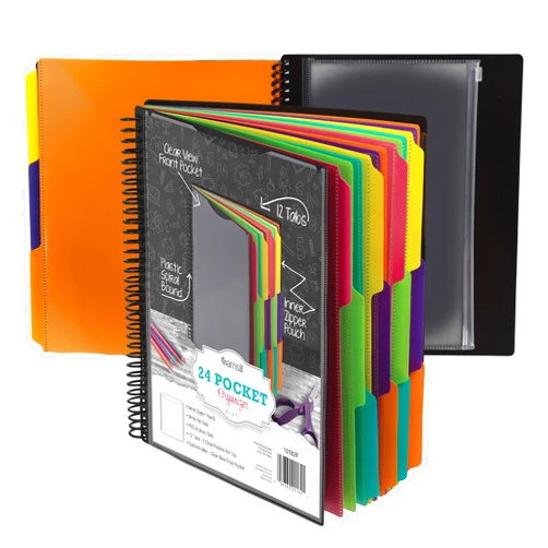Samsill 24 Pocket Poly Project Organizer with 12 Dividers,File Folders Letter Size,Customizable Front Cover,Inner Zipper Pouch, Erasable Write-On Tabs in Fashion Colors, Plastic Folders with Pockets