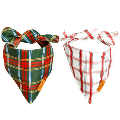 Remy+Roo Dog Bandanas - 2 Pack | Evergreen Christmas Dog Bandanas Set | Premium Durable Fabric | Patented Shape Bandanas for Dogs | Adjustable Fit (X-Large, Holiday Plaids)