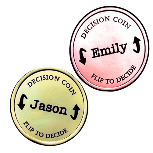 Generic Brass Couples Decision Coin | Laser Engraved Flip Coin | Beautiful Color Finishes | Unique Gift for Him/Her