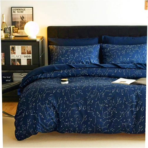Wake In Cloud - Constellation Comforter Set, Celestial Space Star Galaxy Astrology, Soft Lightweight Bedding for Teen Kids Boys Girls, 3 Pieces, Navy Blue, Queen Size