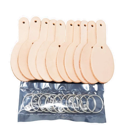 PITKA LEATHER Natural Leather Key Chain Kit,Blank Key Fobs, 10 Pre Punched Natural Veg Tanned Leather Key Fobs