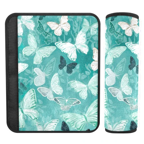 ODAWA White Blue Butterflies Car Seat Strap Pads Soft Car Seat Strap Shoulder Pads Travel Pillow for Head Neck and Shoulder in Car, 2 Pack, 6.5x6.5 Inches