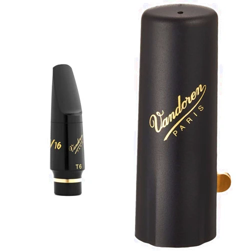Vandoren SM822E T6 V16 Ebonite Tenor Saxophone Mouthpiece, black & LC58DP M/O Ligature and Plastic Cap for Tenor Saxophone; Gilded Finish