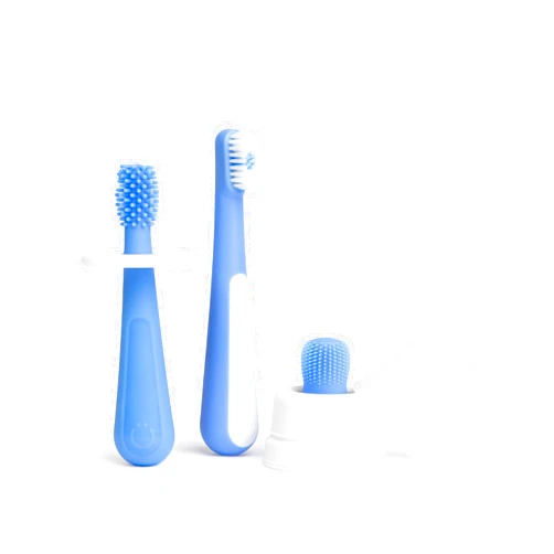 Ubbi Grow with Me Toothbrush Training Set for Babies and Toddlers, Includes Silicone Finger Brush, 360° and Soft Bristled Toothbrush, Polaris Blue