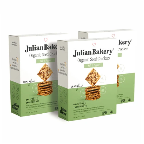 Julian Bakery® Organic Seed Crackers - Salt & Pepper 4oz | Gluten Free and Organic Certified | Grain Free | Low Carb | Plant-Based | Vegan (3PACK)