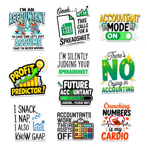 Woseprints 10 Pcs Funny Accountant Stickers Pack, Finance & Accounting Humor Decals for Laptop, Water Bottle, Notebook, Clipboard, Gifts for CPA Students & Office Workers (3 Inch) (Normal, 3 Inch)