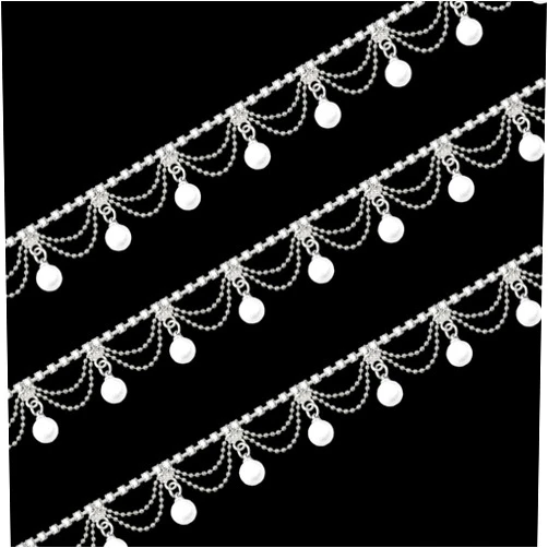 GLOBLELAND 1 Yard Pearl Tassel Rhinestone Fringe Trim Rhinestone Pearl Tassel Chain Diamond Crystal Tassel Fringe Trim for Sewing Crafts Wedding Dress Clothing Accessories DIY Decoration Silver