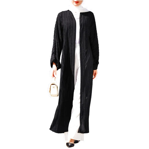 IMEKIS Women Muslim Abaya Long Sleeve Open Front Cardigan Striped East Arabian Robe Loose Full Cover Islamic Dubai Clothes