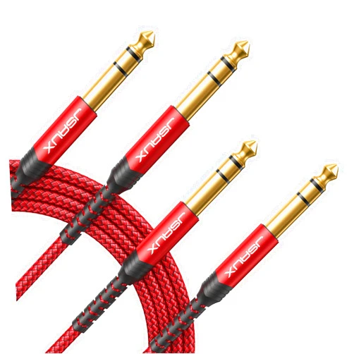 JSAUX 1/4 Inch Cable Guitar Balanced Cable [2-Pack 6.6ft], 1/4 TRS Jack to 6.35mm Stereo Audio Cable Male to Male for Electric Guitar, bass Guitar, Electric Mandolin, Speaker-Red
