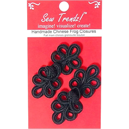 Sew Trendz Chinese Frogs Button Closures Hook & Eye Fastener - Sewing Quilting Renaissance Dance Hawaiian Bridal Costumes Outfit Drapery Home Decor-Black-Five Loops Design - 2 Pairs/pk. - #FG4755