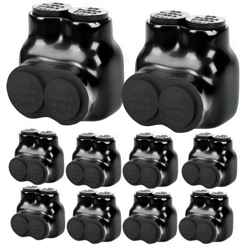 Highfound 10 Pcs Insulated Wire Connectors Black Multi Cable Splice Connector 2 Port Single-Sided Entry Cable Splicers Electrical Power Wire Terminal Connectors (2/0-6 Wire Range)