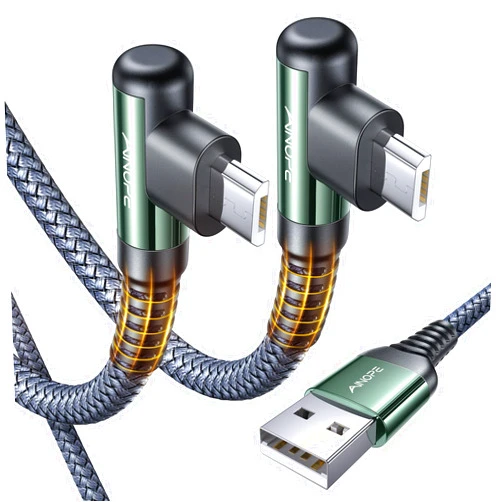 AINOPE Micro USB Cable 2Pack 6.6ft Unbreakable USB to Micro USB Charger Cable Right Angle Nylon Braided Micro USB Charging Cable Android Charger for Samsung Galaxy S7 S6 J7 Edge Note 5 Fire Kindle