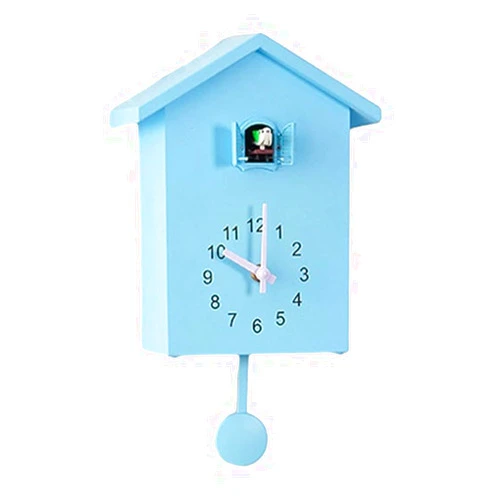 HOgardenME Cuckoo Clock with Chimer Cuckoo Sound Clocks with Pendulum Bird House, Battery Powered, Home Living Room Hanging Watch Horologe Clocks Timer Kitchen Wall Decoration(Blue)