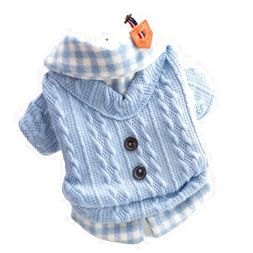 AZA Dog Princess Sweater for Small Dogs Thick Dog Shirt Plaid Clothes Costume Pet Girl Cute Coat Outfits Fall Costumes Winter Dog Sweaters (M,Blue)