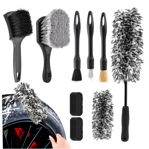 ZEENEEK 9Pcs Car Wheel Brush Kit, Wheel Cleaning Brushes, Soft-bristled Rim Cleaner Brush, Tire Shine Applicator Pad, Car Detailing Cleaning Wash Brush Supplies Kit
