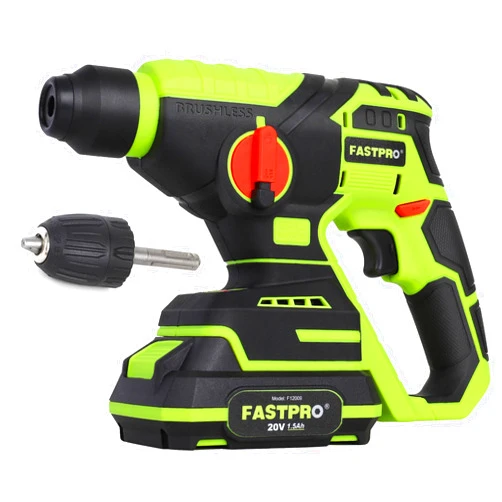 FASTPRO Cordless SDS Plus Rotary Hammer Drill Kit, 20V Brushless Multifunctional Hammer Drill/Drill Driver with 1.5Ah Battery, Including 10PCS Drill Bits & 4PCS SDS-Plus Drill Bits