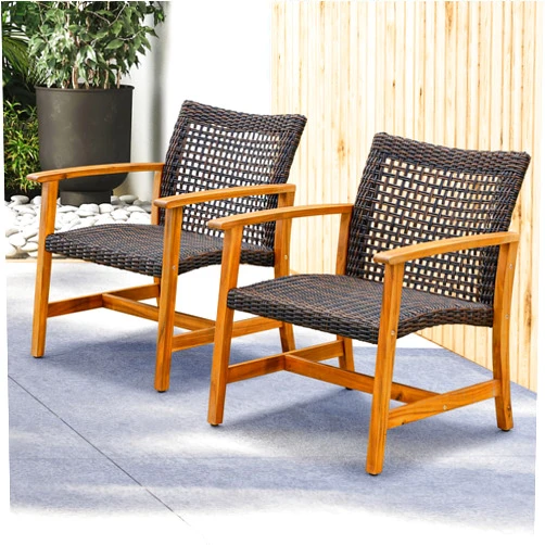 Idzo Liberte 500lbs Capacity Acacia Outdoor Club Chairs Set of 2, FSC Teak Finish Wood Patio Furniture Sets with Upgraded 2000Hours UV Resistant Wicker