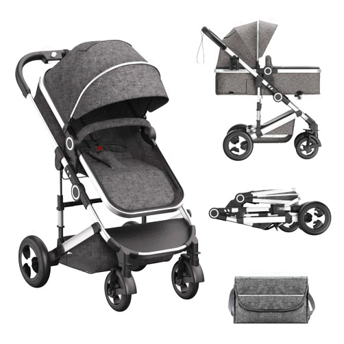 TODEFULL Convertible Baby Stroller, 3 in 1 Folding Infant Stroller, High Landscape Pushchair w/Adjustable Backrest & Canopy, Newborn Bassinet Pram with Foot Cover, Storage Basket, Dark Grey