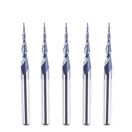 SpeTool 5Pcs Tapered Ball Nose Carving End Mill 1/8 inch Shank 0.25MM Radius (0.5MM Diameter) Tips 3D Woodworking Tool CNC Router Bits