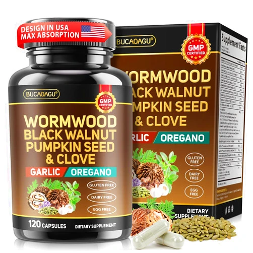 BUCAOAGU Wormwood Black Walnut Clove Cleanse for Humans - Natural Gut Cleanse & Digestive Health with Pumpkin Seed Garlic Oregano Neem Papaya Turmeric Diatomaceous Earth Probiotic Supplement Vegan Capsules