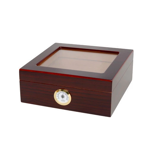 Quality Importers Humidor Supreme Capri Desktop Humidor with Glass Top, Mahogany Finish | Small Desktop Cigar Storage with Spanish Cedar Tray & Divider | Cigar Box with Humidifier & Glass Hygrometer, Holds 25-50 Cigars