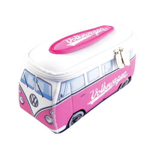 BRISA VW Collection - Volkswagen Neoprene Universal Makeup Cosmetics Toiletry Travel Pharmacy Bag in T1 Bus Design (Pink/Large) (Small (9.1 x 4.3 x 3.1 inches))