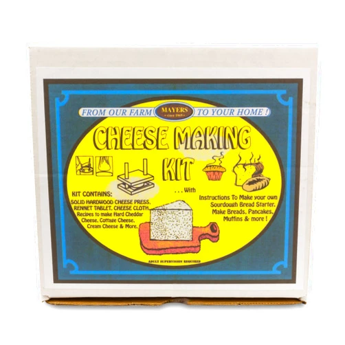 Mayers DIY Fresh Cheese Making Kit - Cheddar Cheese, Cottage Cheese, Cream Cheese and More - Includes Cheese Cloth, Wooden Cheese Press, Rennet Tablet, and Complete Instructions