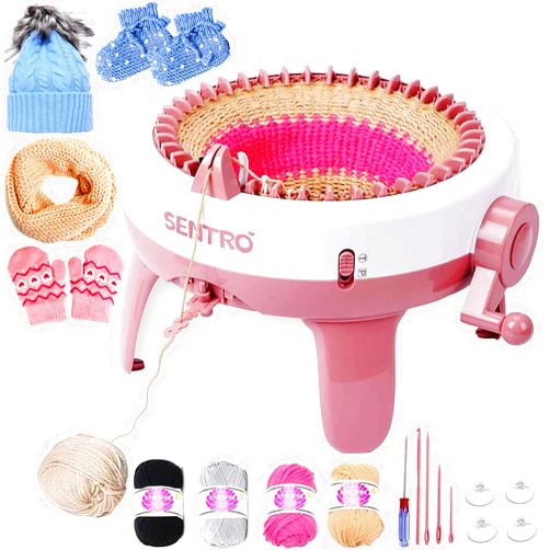 Cyandream Sentro Knitting Machine 48 Needles Smart Crochet Knitting Machine with Row Counter for Adults and Beginners, Automatic Circular Weaving Knitting Loom Machine Kit for Hat,Socks,Scarves,Gloves