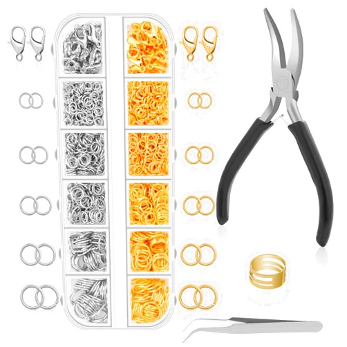 Anezus Jump Rings for Jewelry Making Supplies and Necklace Repair with Jump Ring Pliers and Open Jump Ring(1200Pcs Silver and Gold)