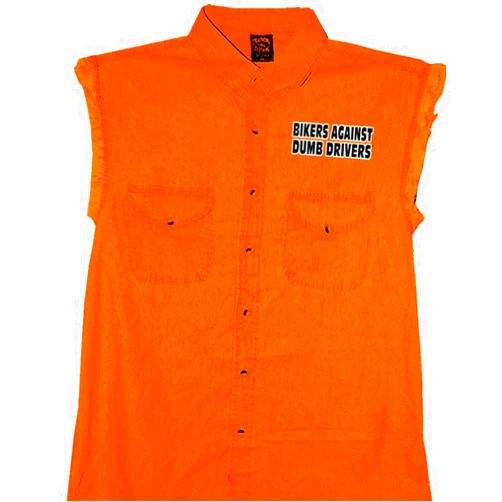 Hot Leathers Safety Orange Bikers Against Dumb Drivers Sleeveless Denium Shirt