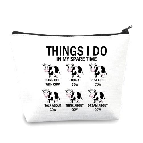 BDPWSS Cow Makeup Bag Things I Do in My Spare Time Hang Out With Cow Lover Gift Farmer Gift Cows Mom Gift (Cow Spare Time)