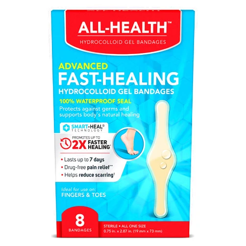 All Health Advanced Fast Healing Hydrocolloid Gel Bandages, Fingers & Toes, 8 ct | 2X Faster Healing for First Aid Blisters or Wound Care