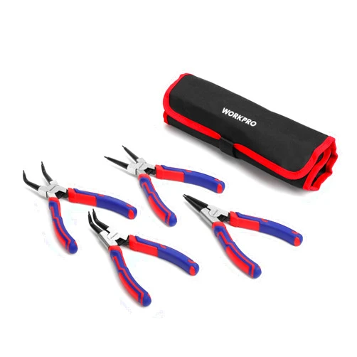 WORKPRO 4-Piece Snap Ring Pliers Set - Heavy Duty 7-inch Internal/External Circlip Pliers Kit (Tip Diameter 5/64'')-Straight/Bent Jaw - Cr-V Steel - For Ring Remover Retaining- Storage Pouch Included