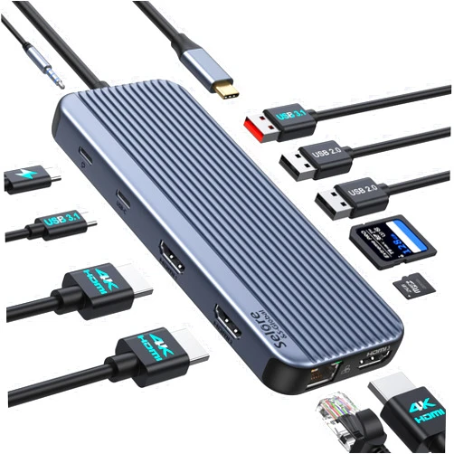 Selore&S-Global USB C Docking Station 3 HDMI, Docking Station 3 Monitors,12 in 1 Docking Station Dual Monitor, Laptop Docking Station Triple HDMI with 10Gbps USB A/C 3.1,USB 2.0,100W PD,Ethernet, Audio&Mic,SD&TF Slot
