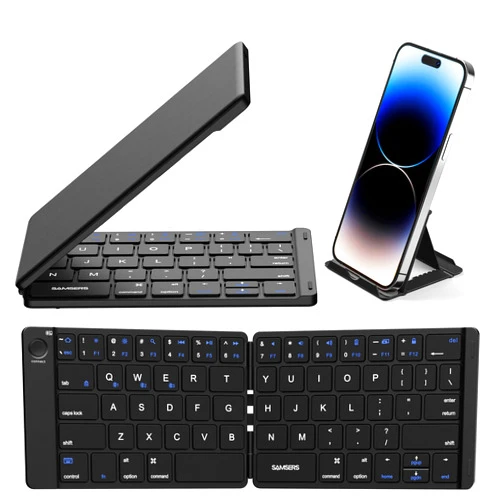 Samsers Bluetooth Foldable Keyboard, Wireless Portable Folding Keyboard, Full-Size Ultra-Slim Rechargeable Keyboard Connect Up to 3 Devices for IOS Android Windows phone Tablet and Laptop, Black