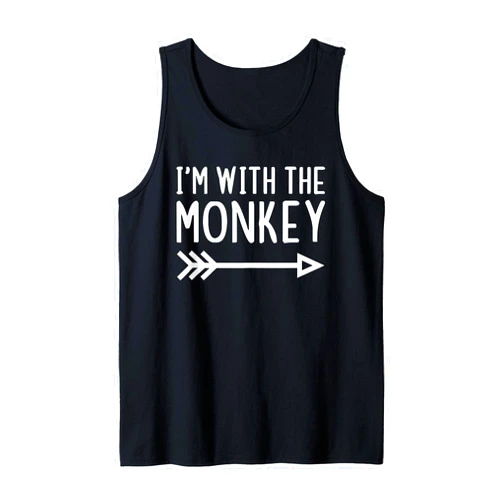 Matching Couples Family Lazy Easy Halloween I'm With The Monkey Funny Matching Halloween Couple Costume Tank Top