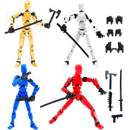 CORCEP (Assembly Completed) T13 Action Figures Set Lucky Dummy Nova 13 Action Figure Robot Anime Stick Figures Fidget Toys for Boys Multi Movable Joints Gifts Toys for Kids (White+Red+Blue+Yellow)