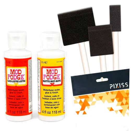 GrandProducts Art Bundles Mod Podge Decoupage Starter Kit, Gloss and Matte Medium with 3 Pixiss Foam Brushes, Waterproof for Puzzles, Wood and More