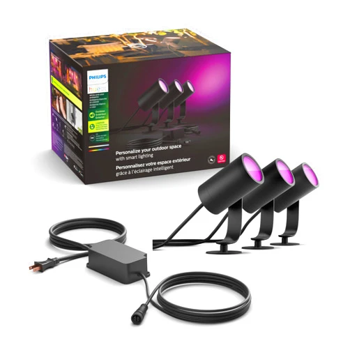 Philips Hue Lily Outdoor Smart Spot Light Base Kit - White and Color Ambiance LED Walkway Lights - Low Voltage Landscape Lighting - Requires Bridge - Control with App and Voice - Weatherproof - 3 Pack