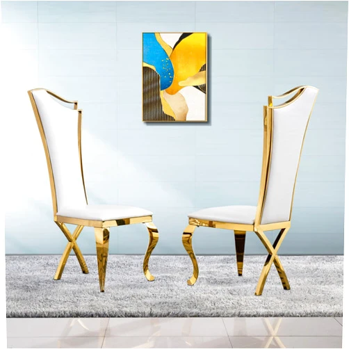 ACEDÉCOR Dining Chair, White Leather Upholstered Dining Chairs Set of 2, Modern Gorgeous Streamlined High Back Chair with Gold Mirror Curved and X-Shaped Metal Legs