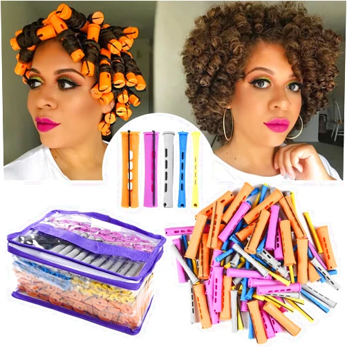 Alimiriam 100pcs Perm Rods Set - 5 Sizes Cold Wave Rollers for Natural Curling, Styling and Hairdressing (Orange, Purple, Gray, Blue, Yellow)