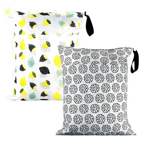 Yuntop 2Pcs Waterproof Reusable Wet & Dry Bag for Baby Cloth Diaper Gym Clothes Travel Bags Washable Beach Pool Swimsuits Pockets with Two Zippered Dirty Diapers Stroller Yoga Toiletries Daycare Organizer