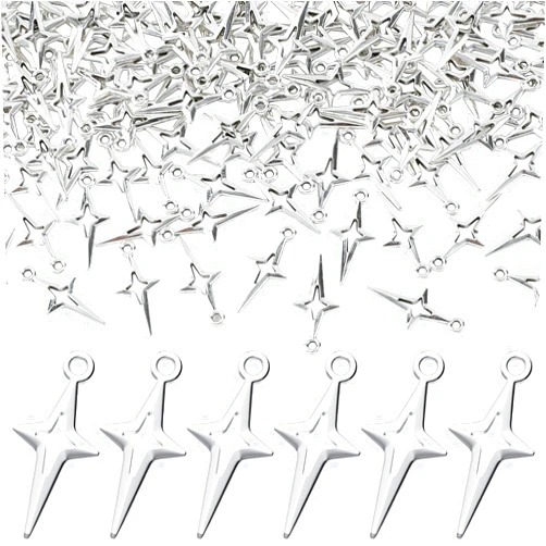 Joez Wonderful 160pcs Silver Star Charms for Jewelry Making, Star Pendants Jewelry Charms for Earrings Bracelets Necklace DIY Crafts Supplies