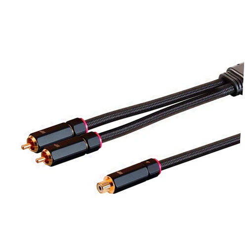 Monoprice RCA Y-Adapter - 2-Male to 1-Female, Gold Plated Connectors, Double Shielded, 1 Feet, Black - Onyx Series