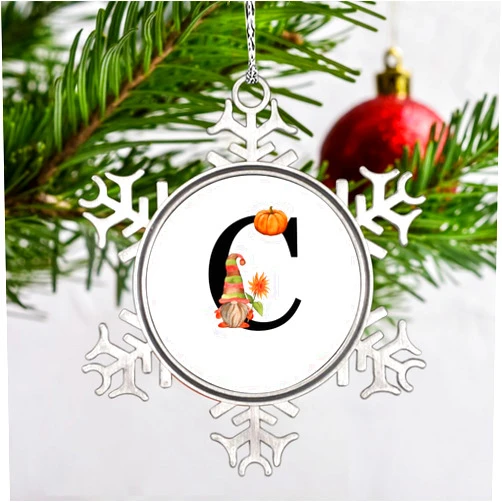 Guangpat Snowflake Ornament Monogram Initial Letter C Christmas Decorations for Tree Fall Sunflower Gnomes Alphabet Christmas Ornaments Funny Metal Souvenir Winter Exchange Gift 3 Inch