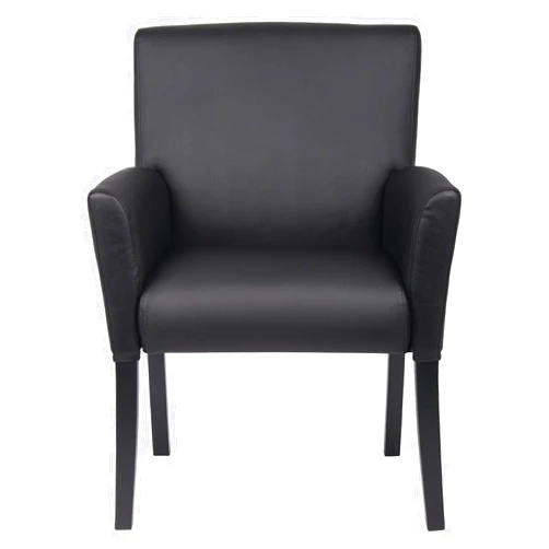 Oakestry Executive Black Box Arm Chair Mahogany Frame Upholstered Vinyl Seat Back Comfortable Reception Lounge Office Guest Seating Stylish Compact Professional Design, 25.5