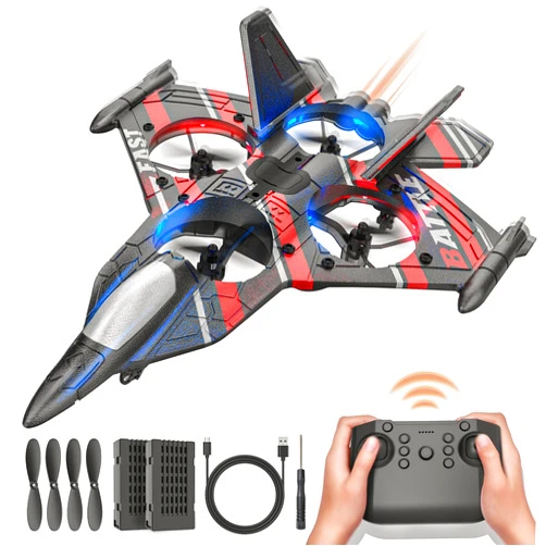 BEZGAR Drones for Kids | 2.4GHZ RC Plane, 6-axis Gyro Remote Control Airplane, RC Helicopter, 360° Flip Fighter Jet Toy, Toys for ages 8-13 with Colorful LED Navigation Lights Red