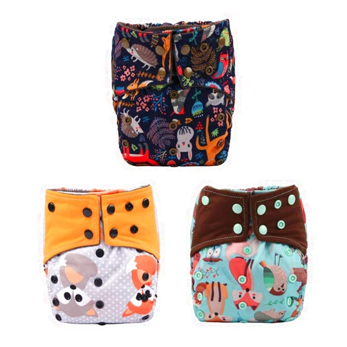 Sigzagor AIll in One Night AIO Cloth Diaper Nappy Sewn in Insert Reusable Washable (Animal Pack)